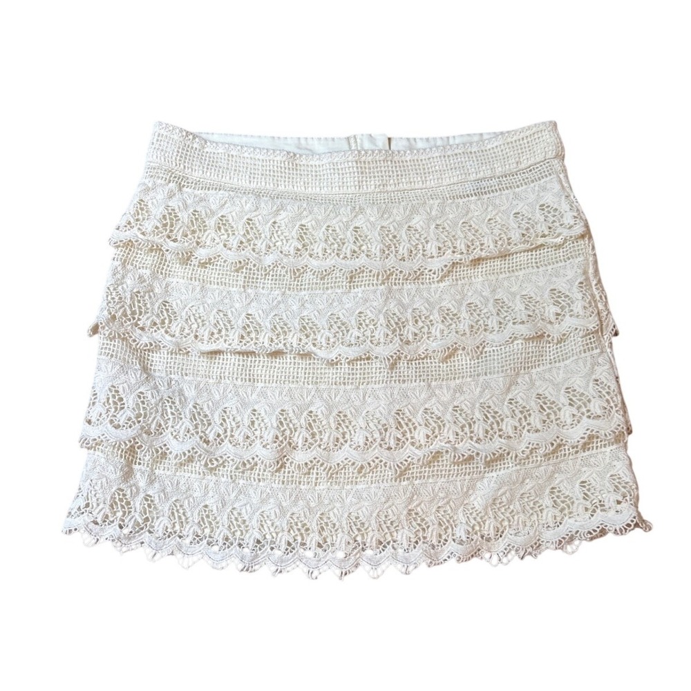 American Eagle Mini Skirt Women Ivory Crochet Tiered Boho Lace SIZE 6